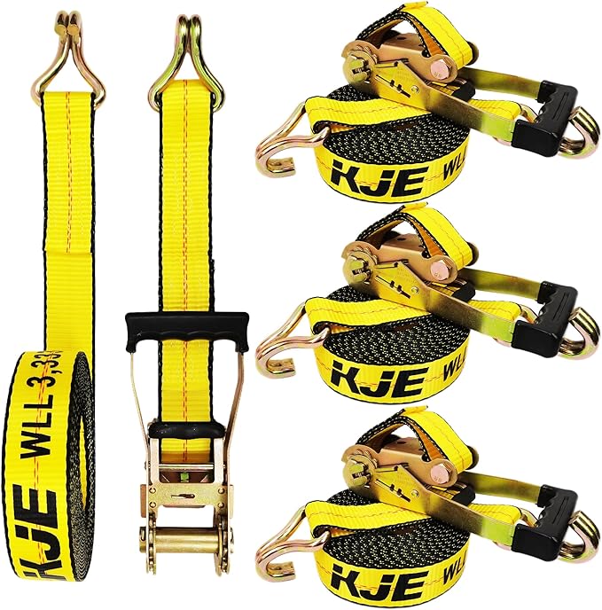KJE 4 Pack Ratchet Straps Heavy Duty,2" x 27' Ratchet Strap 3,333 Lbs Working Load Limit,Tie Down Ratcheting with J-Hook, Cargo Straps for Truck,Trailer,Moving Appliances