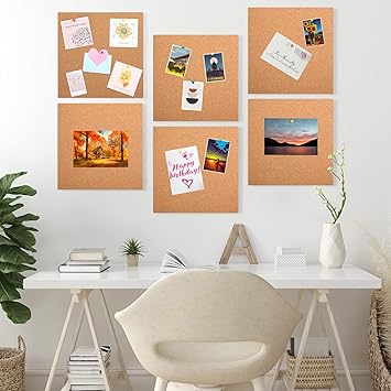 16 Pieces Cork Board Tiles 12 x 12 Square Bulletin 14" Thick Cork Board with 80 Self Adhesive Squares Included for Office, School and Home