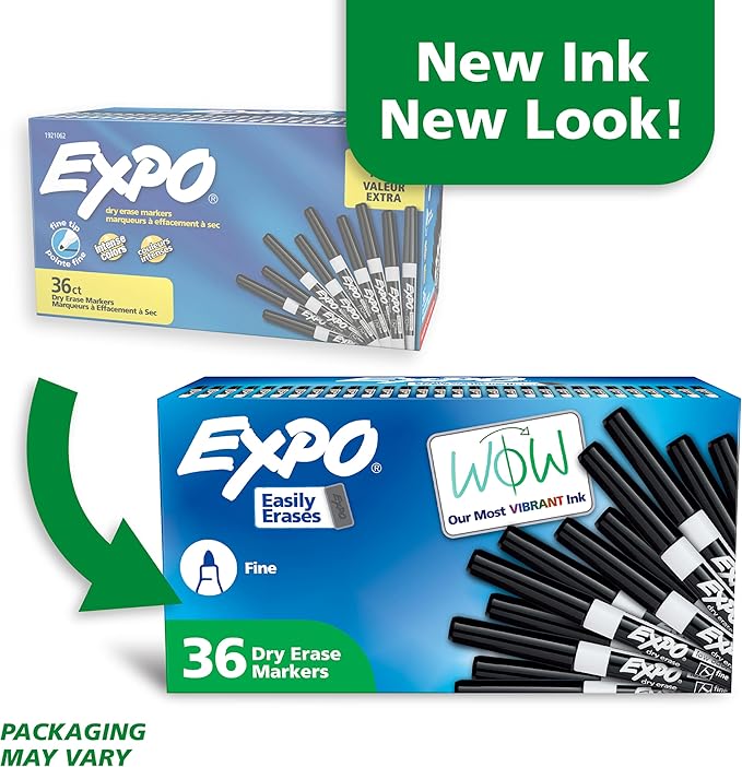 EXPO Dry Erase Markers, Low Odor Ink, Black, Fine Tip, 36 Count