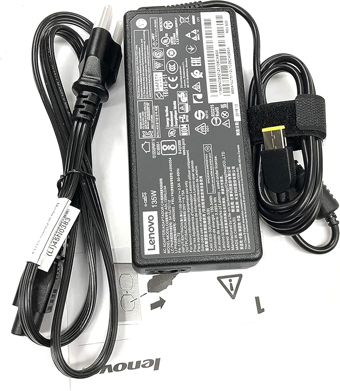 New Genuine Laptop Charger 135W 20V 6.75A Slim Tip ADL135NDC3A (888015027) AC Adapter Power Supply,Black 3 Prong Power Cord forLenovo G510 G5005 Y50-70 Y50P-70 Y520-15 Y700-14 Y700-17 Y70-70 ideapad