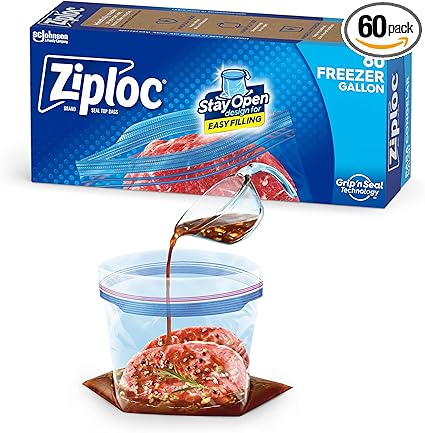 Ziploc Freezer Bags with New Grip 'n Seal Technology, Easy Open Tabs, Gallon, 60 Count