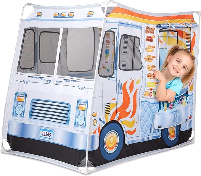 Melissa Doug Fabric Double-Sided Food Truck Play Tent - Ice Cream And BBQ Role Play Toy Food Truck Tent, For Kids Ages 3