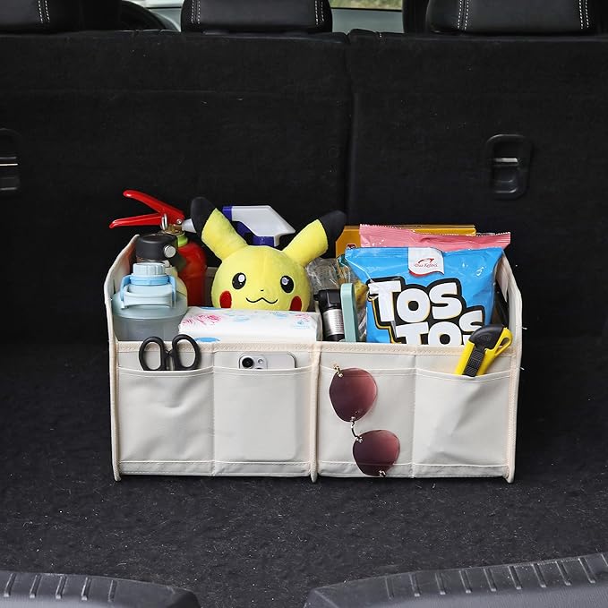 Car Trunk Organizer and Storage Bin Small Essentials Collapsible Organization Accessories for SUV/Sedan Beige
