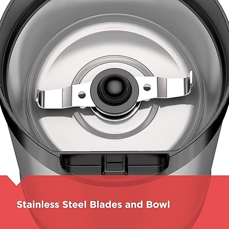 BLACKDECKER One Touch Coffee Grinder, 23 Cup Coffee Bean Capacity, Spice Grinder, One Touch Push-Button Control -150 Watts -Stainless Steel Blades