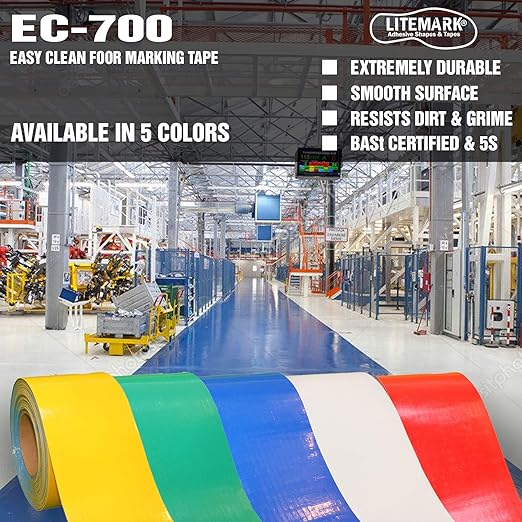 LiteMark Smooth Floor Marking Tape, EC-700 Heavy Duty Thick, Easy to Keep Clean, Warehouse, Yellow (4 Inches by 108 Feet)