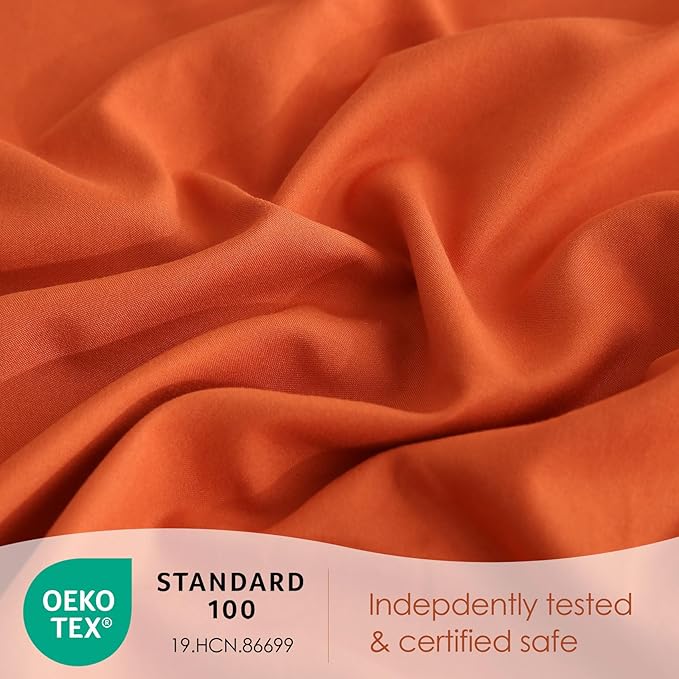 JSD Burnt Orange Queen Sheet Set with Side Pocket Corner Straps, 4 Piece Soft Microfiber Bed Sheets Extra Deep Pocket