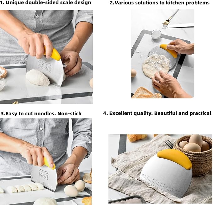 VAZZIC Stainless Steel Scraper with Graduated Dough Cutter, semi Circular Flour Cutting and Baking Tool, Thickened Dough Cutter