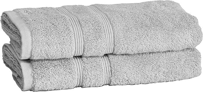 Mosobam Luxury Turkish Set of 2 Hand Towels 16X30 Light Grey (Gray) 700 GSM Bamboo Viscose Aegean Turkish Combed Cotton