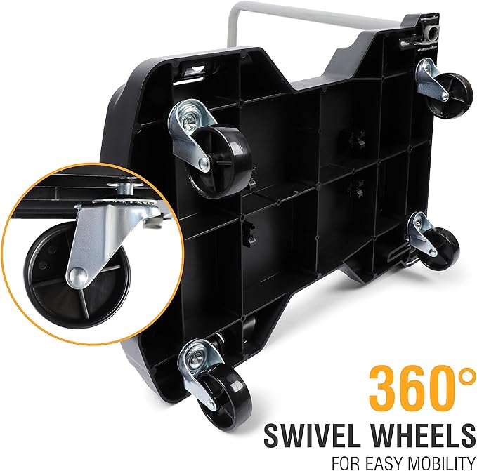 Olympia Tools Fully Folded Resin Push Cart Dolly - 330 Lb. Loading Capacity Foldable Moving Platform Cart Hand Truck - Black Collapsible Heavy Duty Folding Rolling Flatbed Cart with 4 Swivel Wheels
