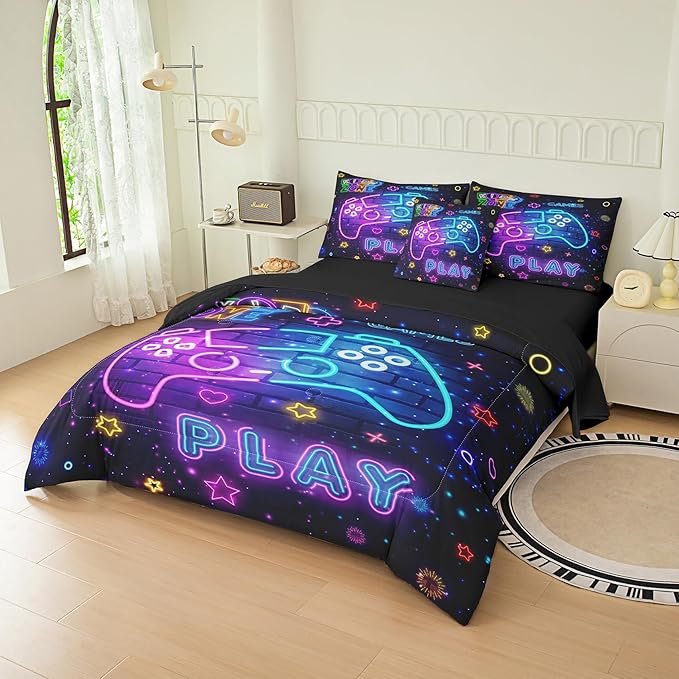 MWMWMW Gaming Comforter Sets for Boys, 6 pcs Twin Bed in a Bag Boys, Twin Bedding Sets for Boys, Gaming Bedding Set Twin (1Comforter, 1Flat Sheet, 1Fitted Sheet, 1 Pillow Cover, 2 Pillowcases)