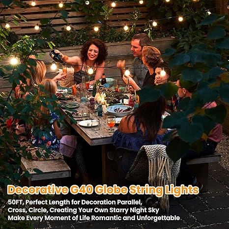 50FT Outdoor G40 LED Globe String Lights Dimmable Waterproof Shatterproof Light Strings with 25 Bulbs Connectable Commercial Hanging Lights for Christmas Patio House Backyard Balcony Party