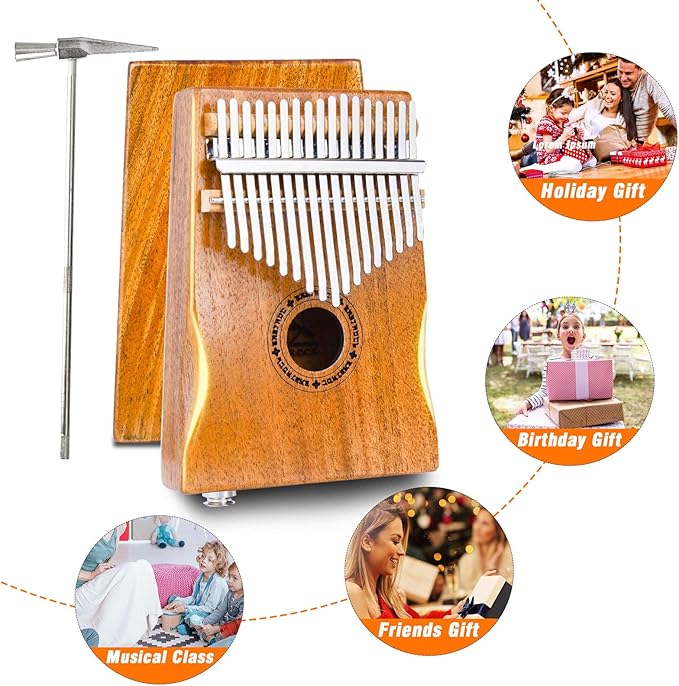 EASTROCK 17 Key Electric Kalimba Thumb Piano Built-in Pickup Professional Electric Kalimba Finger Piano for Kid Adults Beginners Professional (Mahogany Hand Rest EQ)