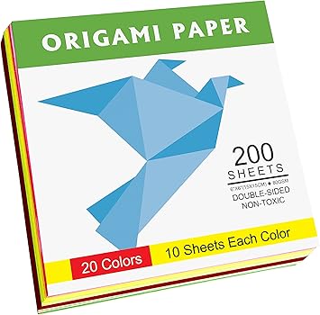 Origami Paper Double Sided Color - 200 Sheets - 20 Colors - 6 Inch Square Easy Fold Paper for Beginner