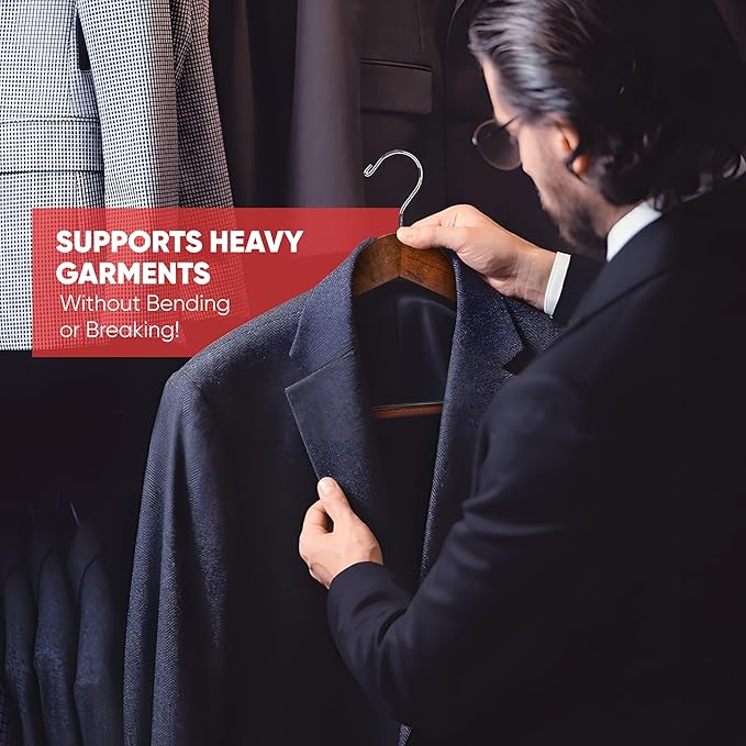 Suit Hangers for Men 6 Pack Wide Shoulder Hanger Smooth Finish Wooden Suit Hanger for Men and Women Coat Hangers 360 Swivel for Dress Jacket Non Slip Pant bar with Locking bar