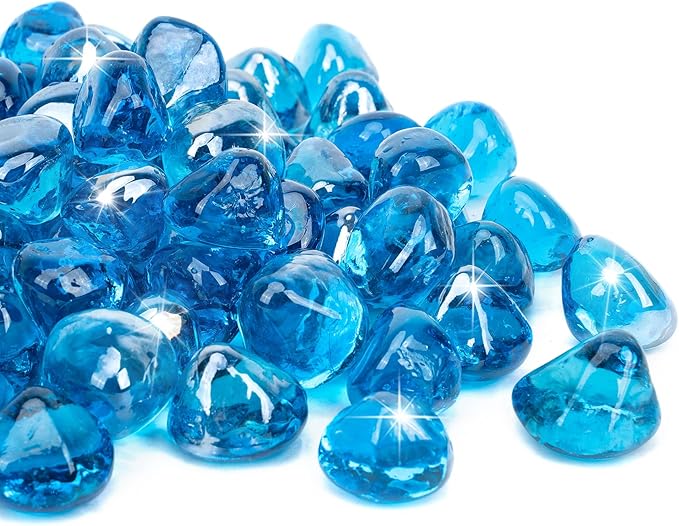 Mr. Fireglass 10 lb Fire Glass Mixed Diamonds for Fireplace, Fire Pit & Landscape Lanscaping - 1 Inch High Glitter Blue Caribbean Fire Rocks