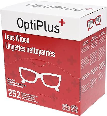 OptiPlus Eyeglass Lens Wipes l Pre-Moistened l Cleaning Wipes for Glasses, Computer Laptops Screens, Smart Phones, Optical Lens, Goggles, and Watch Screen l Quick-Dry Scratch-Free 252 Count