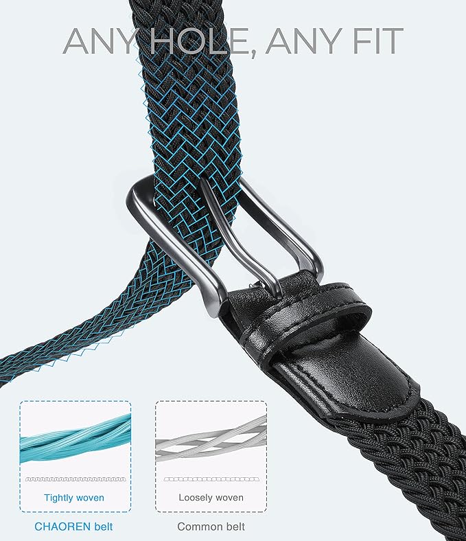 CHAOREN Stretch Belts for Men - Braided Elastic Golf Belt for Men 1 38"- Gift for Casual Jeans Shorts