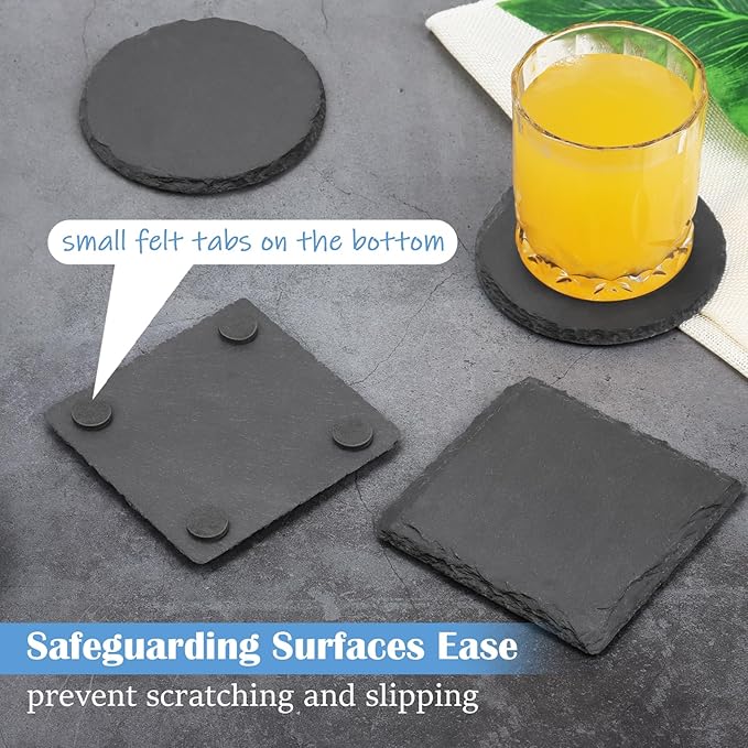 Black Nature Stone Coasters Set of 2 - Desk Drink Coaster for Coffee Maker - White Elephant Gift Option for Office, Bar, Kitchen & Home - Protect Wood & Glass Surfaces Stylishly
