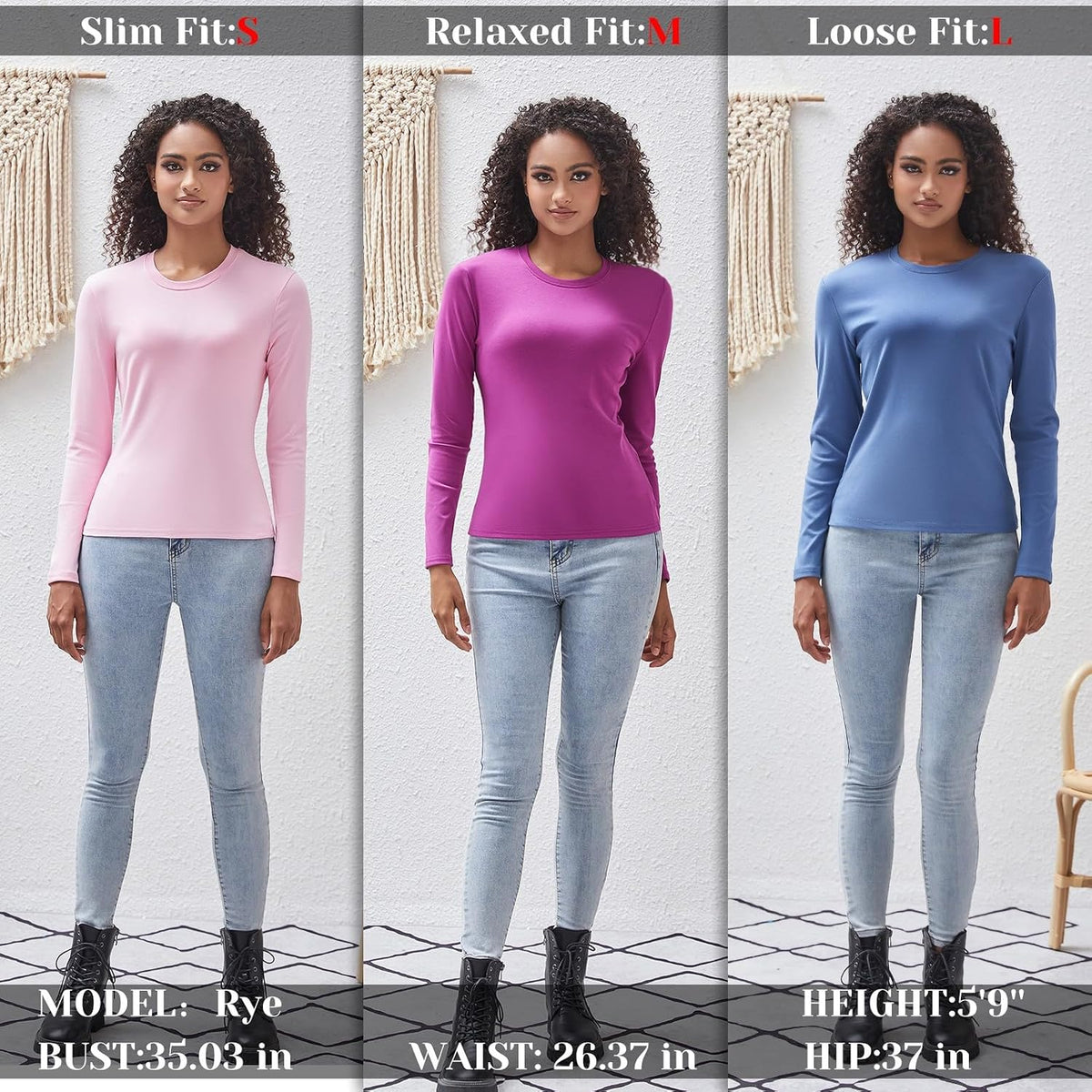 Cotton Long Sleeve Tee Shirts for Women Slim Fit Tshirts Basic Tops Tight Crewneck Layering Undershirt.