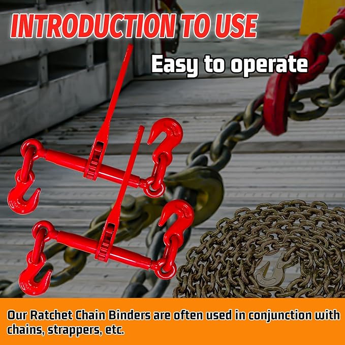 Ratchet Chain Binders 3/8'' - 1/2‘’, Load Binder with G70 Grab Hooks, 3/8" Binder - Adjustable Tie Downs for 3/8 Chains, 9200 Pounds Working Load Limit- Heavy Duty Ratchet Binders for Towing (2 Pack)