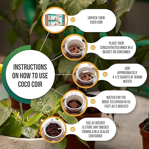 Compressed Coco Coir, 5 Pack Organic Coconut Coir, 1.4 Lbs Coco Coir Brick, Coconut Soil with Low EC & pH Balance, Coco Fiber for Herbs & Flowers, High Expansion, Renewable Coconut Soil for Planting