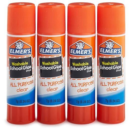 Elmer's All Purpose School Glue Sticks, Clear, Washable, 4 Pack, 0.24-ounce sticks