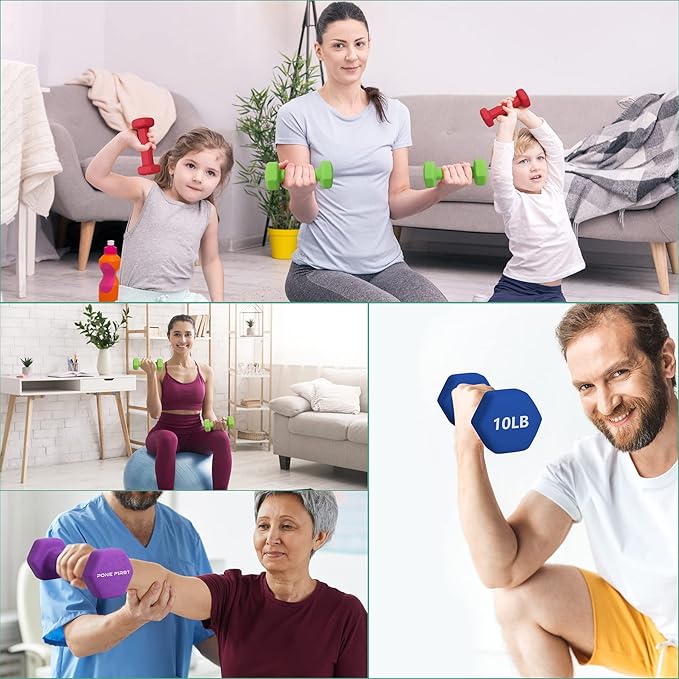 Dumbbell Hand Weight Pairs ‚ Neoprene Dumbbell Exercise & Fitness For Home Gym Equipment and Adjustable Dumbbell Sets‚ Non-Slip, Color Coded Hex Shaped Free Weights.