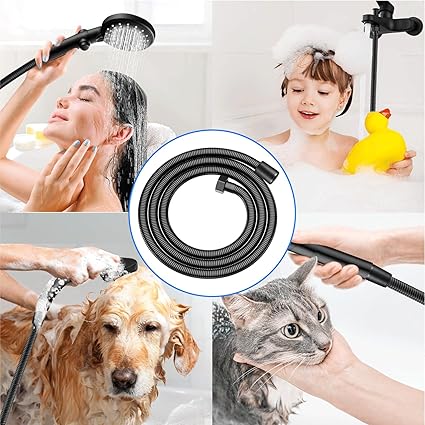 Extra Long Black Shower Hose, Kink Free Stainless Steel Shower Hose Attachment,Handheld Shower Head Hose, Shower Hose Replacement,Brass Insert Nut for BathingCleaning (79 inches black)