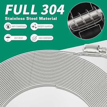 50FT Hose Clamps,304 Stainless Steel Hose Clamp Assortment Kit DIY Metal Strapping with Holes20 Fasteners,Adjustable Worm Gear Large Hose Clamps Metal Band Screw Clamp Straps for Pipe,Duct,Tube