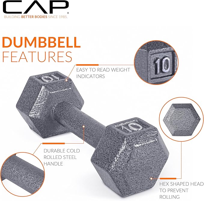 CAP Barbell Cast Iron Hex Dumbbell | Multiple Options (30 lb)