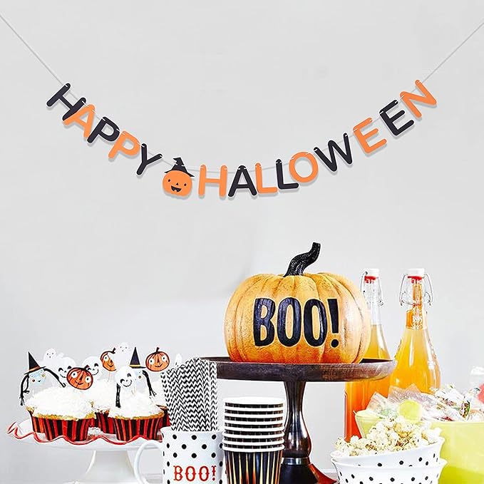Happy Halloween Banner - Halloween Party Decorations,halloween Decor Banner,halloween Backdrop Black Orange,fall Decor