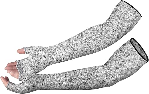 CAWANFLY Cut Resistant Sleeves with Half Finger Gloves, Level 5 Protection Protective Arm Safety Sleeves for Welding, Kitchen, Gardening (1 Pair)