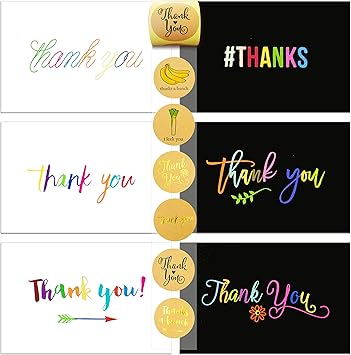 Youngever 72 Thank You Card, Envelope with Sealer Stickers Assortment, Flat Notes Greeting Cards, Blank Card, 12 Designs, 4 x 6 Inches