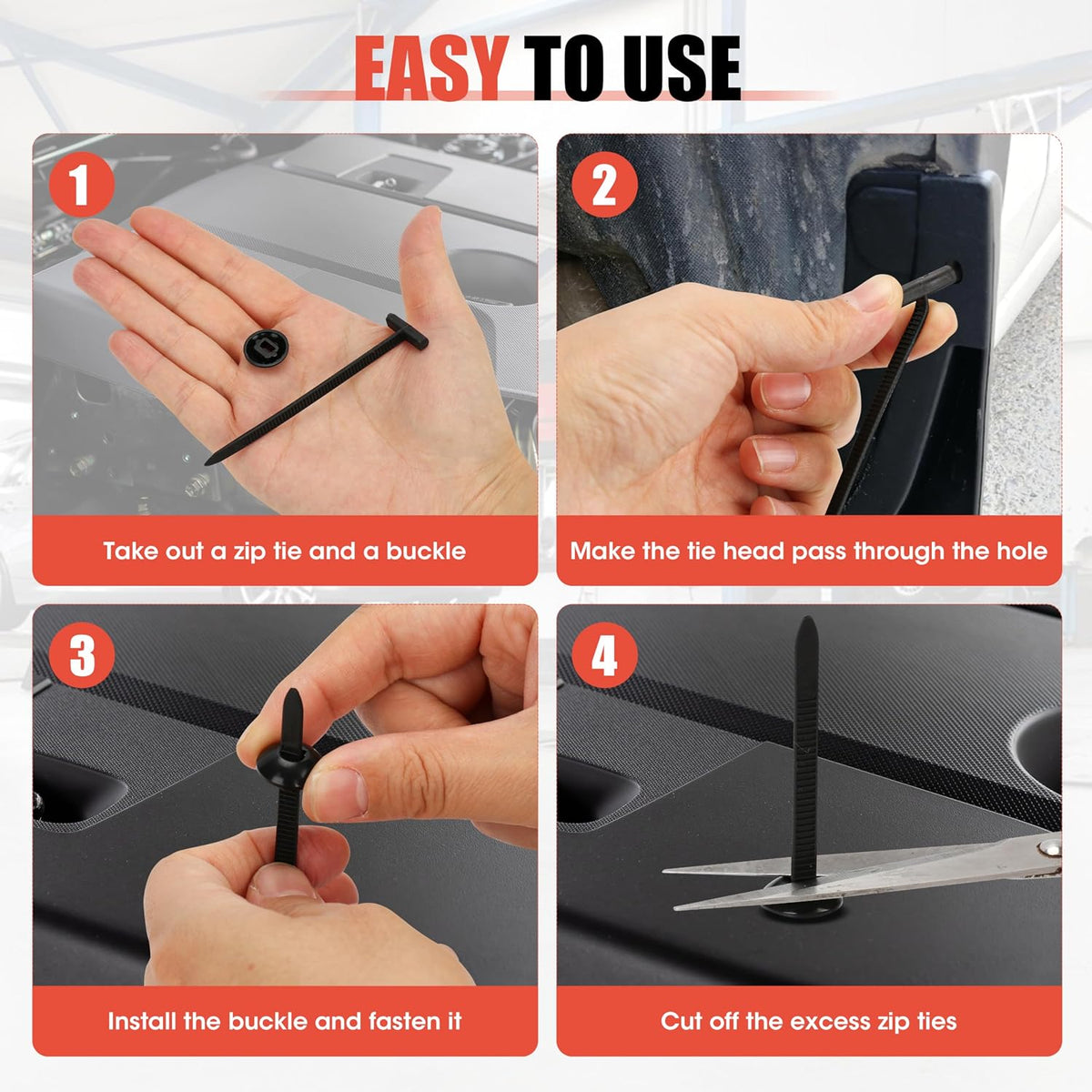 50PC Upgraded Nylon Cable Tie Buckle Universal Heavy Duty Self-Locking Automotive Fasteners for Bumper Fender LinerDoor Panel Push Pin Rivet & Trim Retainer Clip Replacement
