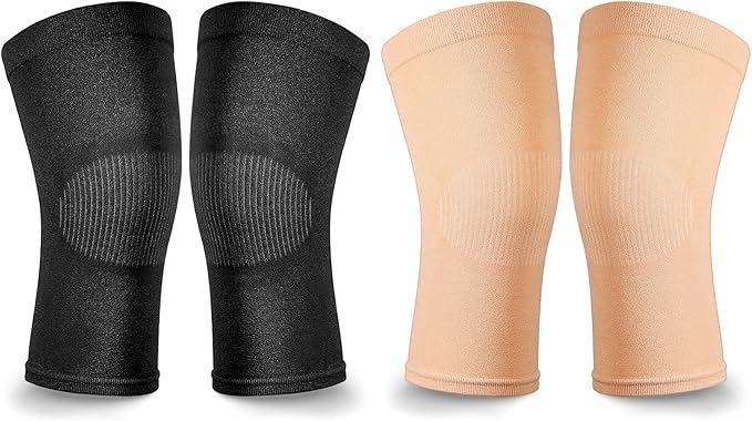 2 Pair Knee Brace Compression Sleeves Knee Support Brace for Meniscus Tear, Lightweight Knee Sleeve for Arthritis Pain Relief, Knee Support for Men and Women for Running, Weight Lifting (Black, Beige)