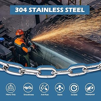 Stainless Steel Chain, 18 in 1.64 Ft Small Strong Chain Link Chain, Light Duty Chainlink Utility Metal Decorative Chain Camping Pet Dog Chain Hanging Chain for Bird Feeder Planters Signs