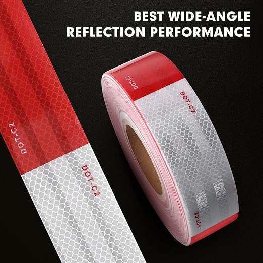 WAENLIR 2 inch x 160Feet Reflective Safety Tape DOT-C2 Waterproof Red and White Adhesive Conspicuity Tape for Trailer, Outdoor, Cars, Trucks