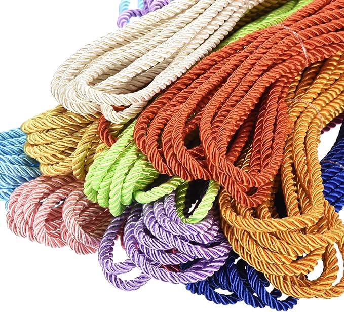 MECCANIXITY Twisted Cord Trim, 5 Yard 5mm 3-Ply Twine Braided Rope Shiny Thread String for Craft Gift Bag Curtain Christmas Decor, Deep Purple - 5m