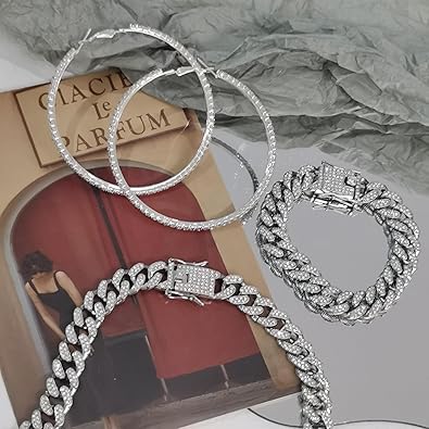 Tennis Necklace Bracelet for Women, Sterling Sliver, Dainty Chocker Necklace, Crystal Bracelet for Womwnen, Wedding Jewelry for Bride, Sparkly Party Prom Hypoallergenic