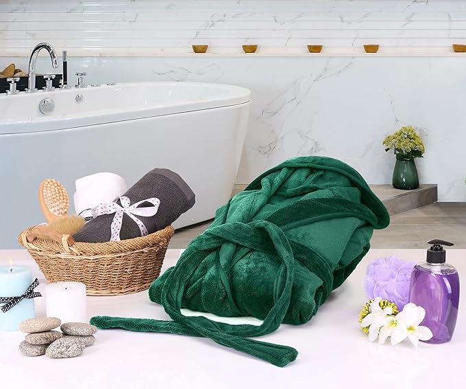 NY Threads Women's Fleece Hooded Bathrobe Plush Long Spa Robe (Medium)