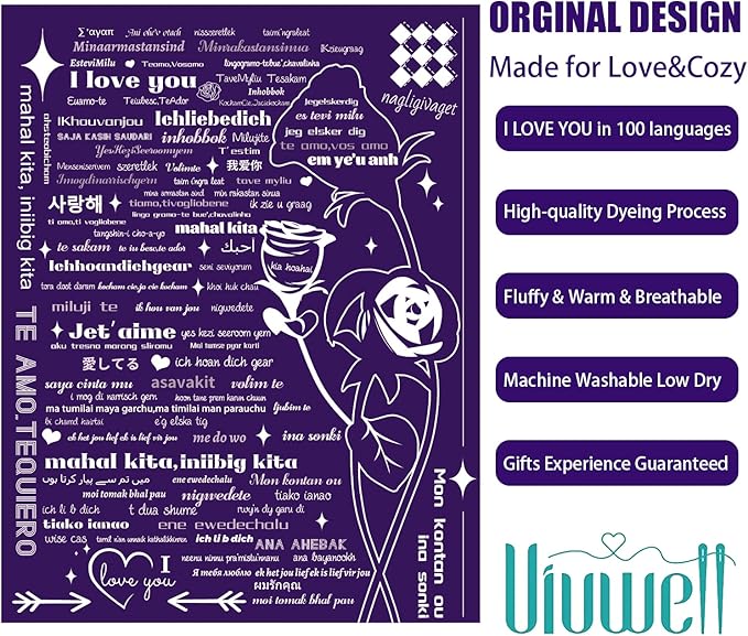 Gifts for Mom, I Love You Blanket 100 Languages Soft Fleece Blanket Mom Gifts from Daughter Son Valentines Day Gifts for Women Wife Birthday Gift Throw Blanket 65Aux 50Au