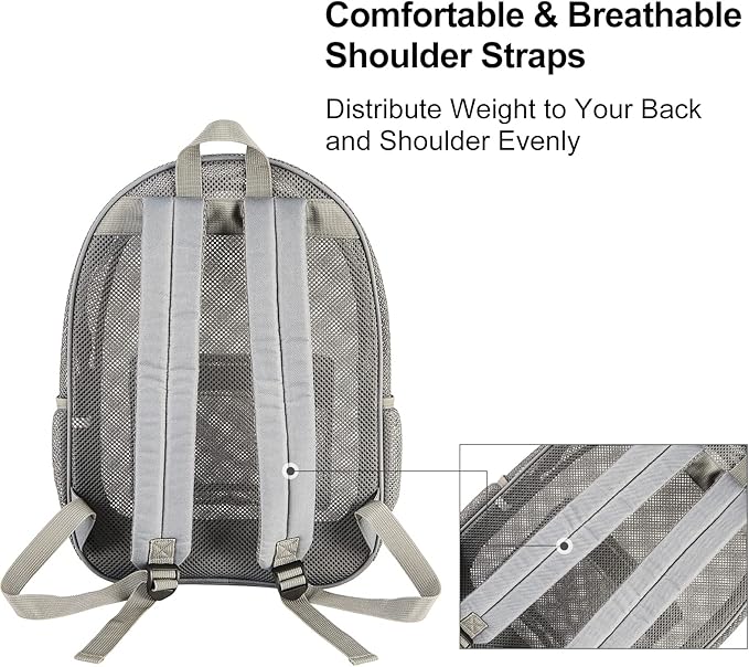 COVAX Heavy Duty Mesh Backpack, See Through College Backpack with Padded Shoulder Straps for Commuting, Swimming, Travel, Beach, Outdoor Sports (Grey)