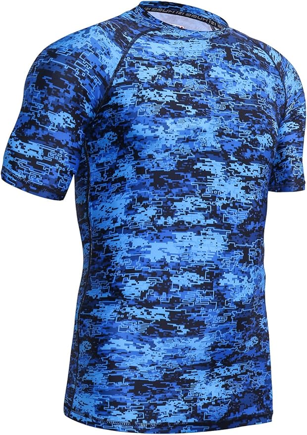 HUGE SPORTS Men's Splice UV Sun Protection UPF 50+ Skins Rash Guard Short Sleeves
