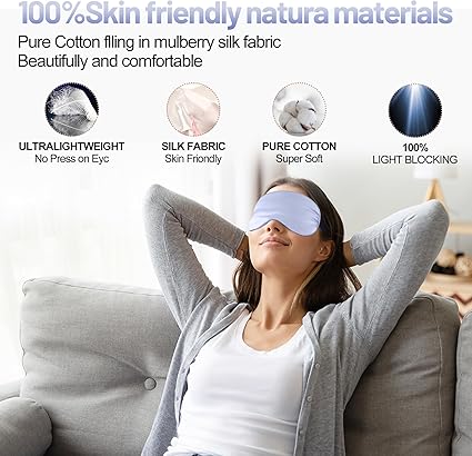 Sleep Mask, Silk Eye Mask for Sleeping with Adjustable Strap, Blindfold Eyeshade for Men/Women, Comfortable Soft Eye Cover Eyeshade for Night Sleep (Light Purple)