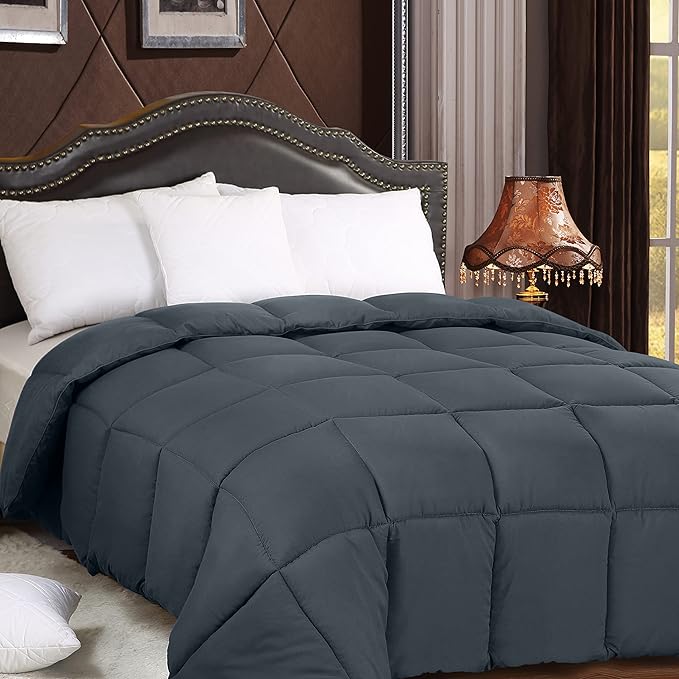 Utopia Bedding Comforters Queen Size, All Season Duvet Insert, Down Alternative Box Stitched Bed Comforter with Corner Tabs, Machine Washable (Grey)