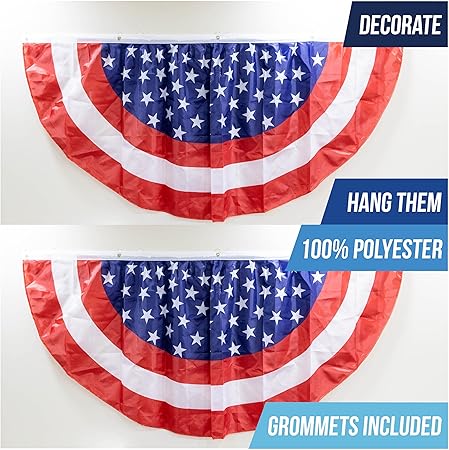 Iconikal July 4th American Flag Banner Bunting Half Fan Patriotic Porch Garland Decoration 6 x 3 Feet, 2-Pack