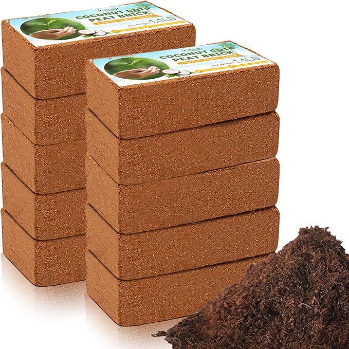 Legigo Pack of 10 Organic Coco Coir Bricks- 100 Natural Compressed Coco Peat Brick Coconut Fiber Substrate with Low ECpH Balance, Plant Soil Enhance Root Growth for Herbs, Flowers, House Plants