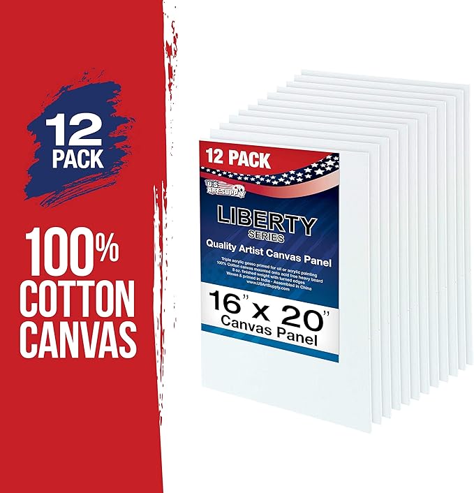 US Art Supply 16 X 20 inch Professional Artist Quality Acid Free Canvas Panel Boards for Painting 12-Pack (1 Full Case of 12 Single Canvas Board Panels)