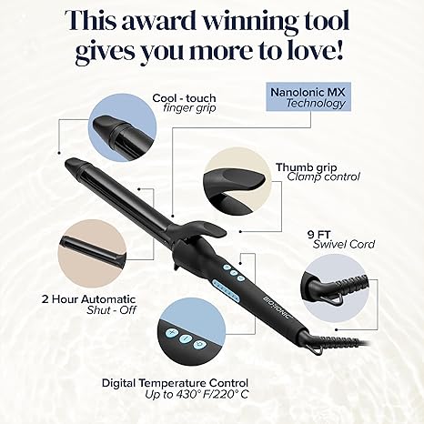 Bio Ionic Long Barrel Styler, Curling Iron with Moisture Heat Technology NanoIonic MX, Versatile Curling Wand with Adjustable Heat Settings, Hair Curler with Extended Barrel