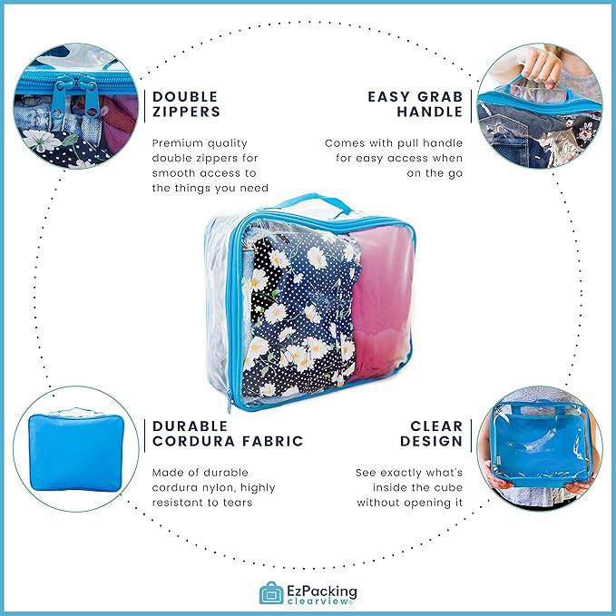 Medium Clear Travel Packing CubeSee-Through Clothes Organizer for Carry on Checked Suitcase, RV or CampingTransparent Storage CellDoll StorageGame Day Stadium Approved (Gray)